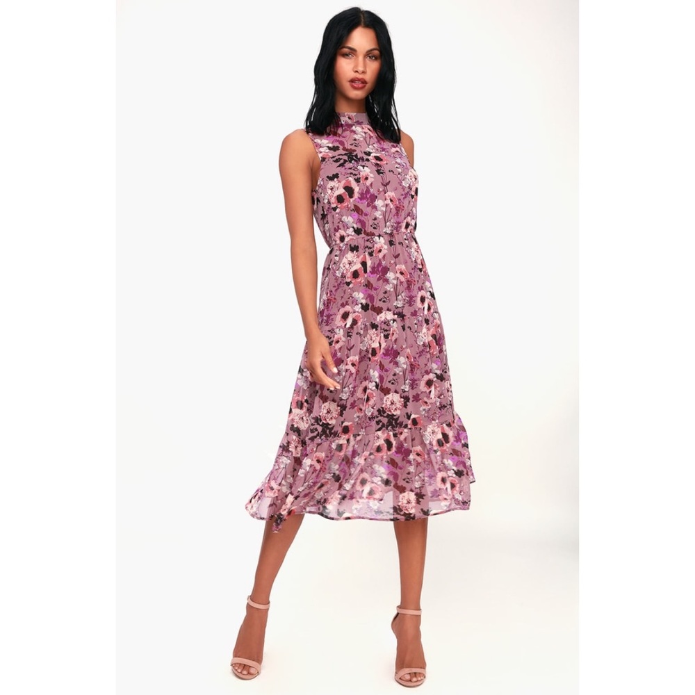 NWT Lulus In My Dreams Mauve Floral Midi Dress